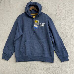 NWT CAT Mens Blue Hoodie Sweatshirt L Embroidered Logo Workwear M0115